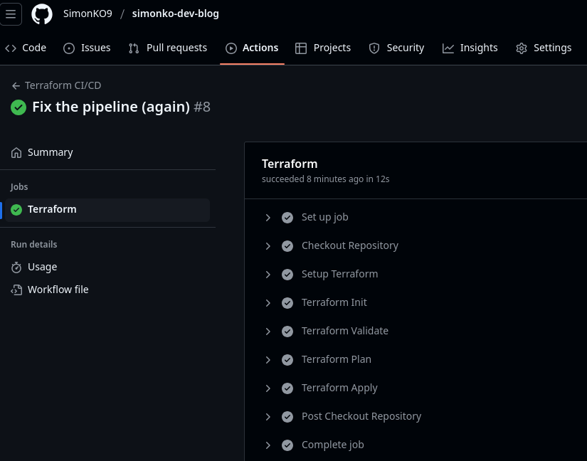 Working GitHub Actions pipeline